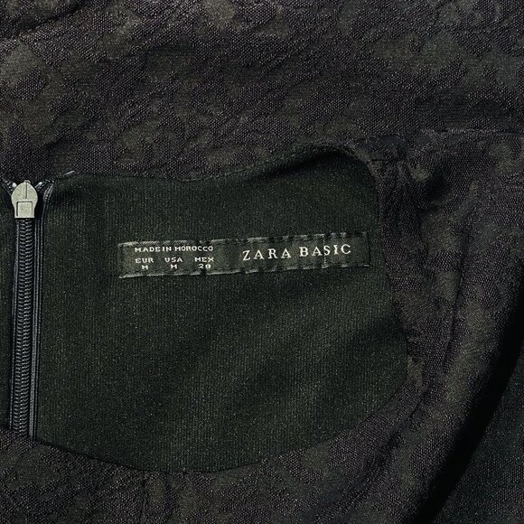 ZARA Basic Black Jacquard Pencil Sheath Dress Women Medium Peplum Cocktail Party - Picture 7 of 12